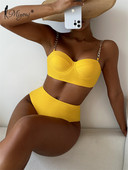 Miyouj Bikini cu talie înaltă Costum de baie Push Up Costum de baie cu lanț pentru femei Costum de baie solid mozaic Biquini brazilian Îmbrăcăminte de vară pentru plajă