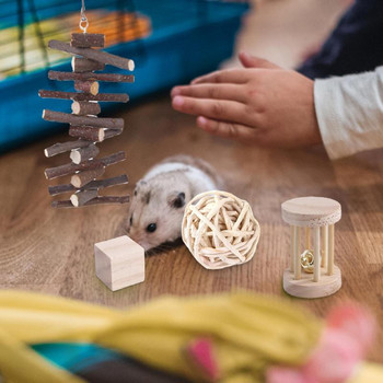 Играчки за дъвчене на хамстер Издръжливи дървени играчки за дъвчене на чинчили Аксесоари с писалка за игра Хамстер Морско свинче Играчки за дъвчене на малки животни