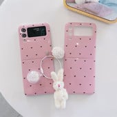 Луксозен корейски сладко черно сърце плюшен калъф заек с висулка за телефон за Samsung Galaxy Z Flip 3 5G Z Flip3 Zflip3 Flip4 Zflip4 Cover