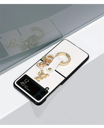 Луксозен корейски сладък 3d блясък на мечка с пръстен с любовна висулка за Samsung Galaxy Z Flip 3 5G Z Flip3 Flip4 Zflip3 Zflip4 Заден капак