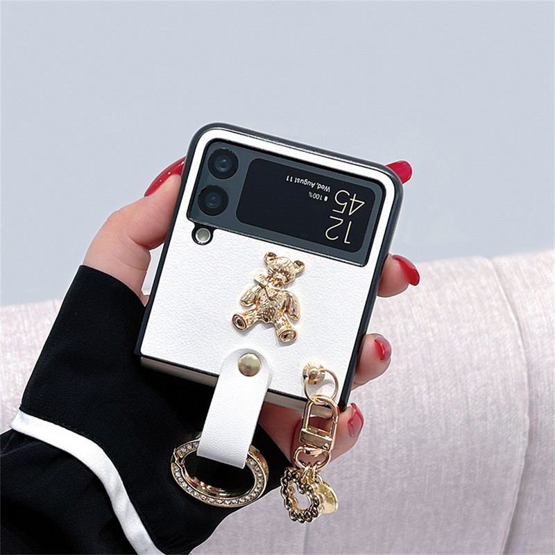 Luksuslik Korea armas 3D Bear Glitter Ring Love ripatsümbris Samsung Galaxy Z Flip 3 5G Z Flip3 Flip4 Zflip3 Zflip4 tagakaas