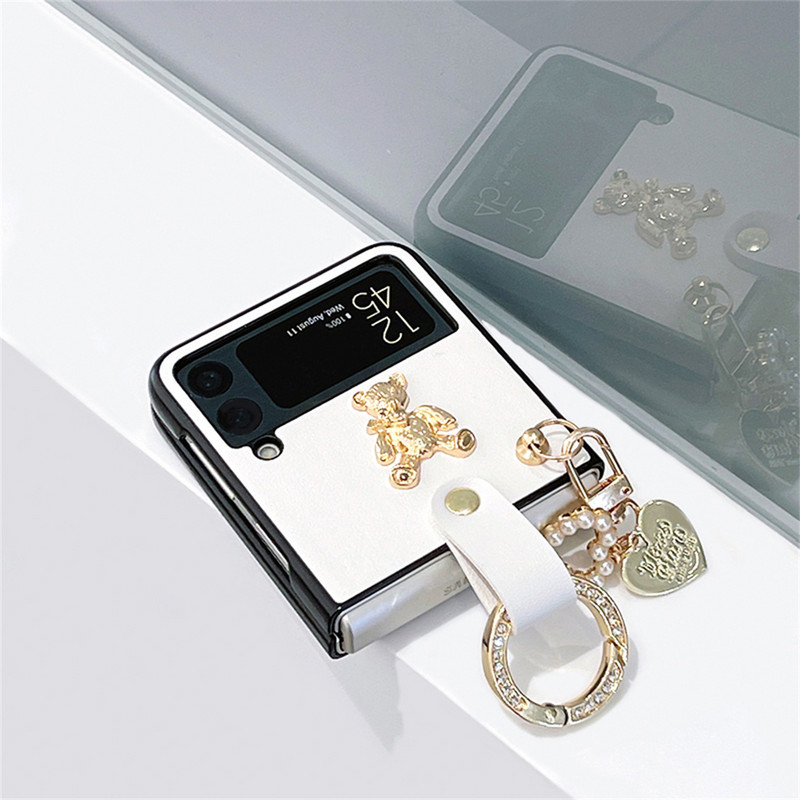 Luksuslik Korea armas 3D Bear Glitter Ring Love ripatsümbris Samsung Galaxy Z Flip 3 5G Z Flip3 Flip4 Zflip3 Zflip4 tagakaas