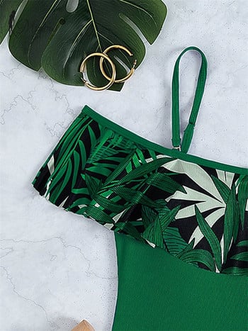 Plant Print One Piece Suits String Γυναικεία μαγιό 2023 Σέξι κορμάκι Flounce Μαγιό Ψηλόμεσο μαγιό