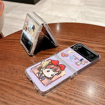 Японско корейско аниме анимационно момиче котка прозрачен калъф за Samsung Galaxy Z Flip 3 4 5G Z Flip3 Flip4 Zflip3 Удароустойчив заден капак