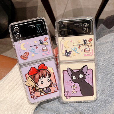 Ιαπωνική Κορεατική Anime Cartoon Girl Cat Διάφανη θήκη για Samsung Galaxy Z Flip 3 4 5G Z Flip3 Flip4 Zflip3 Αντικραδασμικό πίσω κάλυμμα