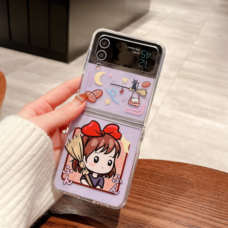 Ιαπωνική Κορεατική Anime Cartoon Girl Cat Διάφανη θήκη για Samsung Galaxy Z Flip 3 4 5G Z Flip3 Flip4 Zflip3 Αντικραδασμικό πίσω κάλυμμα