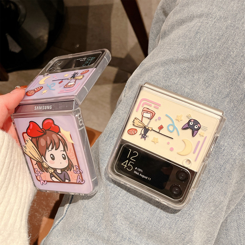 Ιαπωνική Κορεατική Anime Cartoon Girl Cat Διάφανη θήκη για Samsung Galaxy Z Flip 3 4 5G Z Flip3 Flip4 Zflip3 Αντικραδασμικό πίσω κάλυμμα