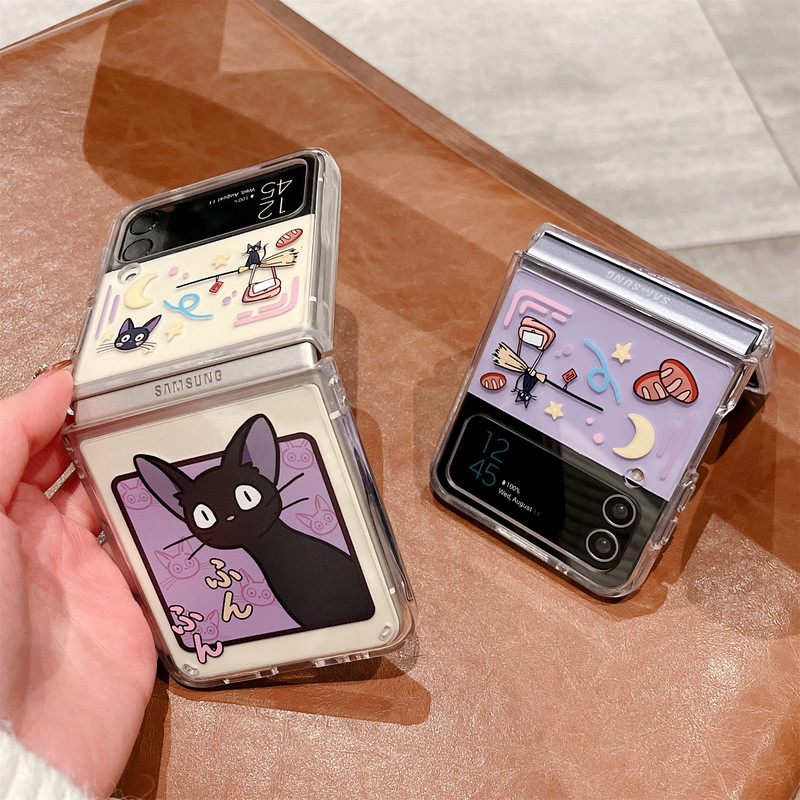 Ιαπωνική Κορεατική Anime Cartoon Girl Cat Διάφανη θήκη για Samsung Galaxy Z Flip 3 4 5G Z Flip3 Flip4 Zflip3 Αντικραδασμικό πίσω κάλυμμα