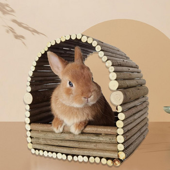 Декоративна къща за зайци Колиба за тъкане Гнездо за малки животни Дървен замък Полузатворена Колиба Скривалище за хамстер Играчка за дъвчене
