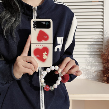 Χαριτωμένο βραχιόλι με κορεάτικες χάντρες για μαλλιά Κόκκινη θήκη τηλεφώνου αγάπης για Galaxy Z Flip3 5G Z Flip3 Zflip3 Flip4 Zflip4 Κάλυμμα Funda