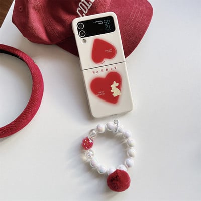 Slatka Ins korejska narukvica s kuglicama dlake, crveno ljubavno srce, telefonska torbica za Galaxy Z Flip3 5G Z Flip3 Zflip3 Flip4 Zflip4 poklopac Funda