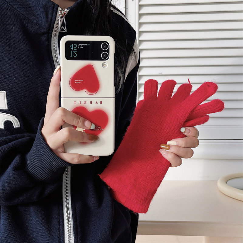 Slatka Ins korejska narukvica s kuglicama dlake, crveno ljubavno srce, telefonska torbica za Galaxy Z Flip3 5G Z Flip3 Zflip3 Flip4 Zflip4 poklopac Funda