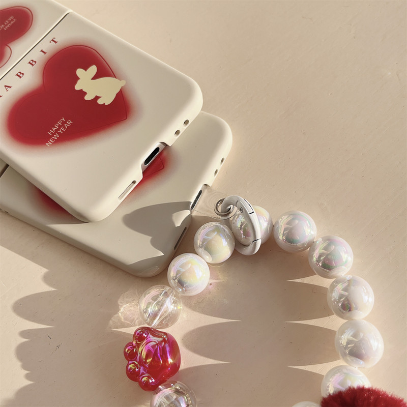 Slatka Ins korejska narukvica s kuglicama dlake, crveno ljubavno srce, telefonska torbica za Galaxy Z Flip3 5G Z Flip3 Zflip3 Flip4 Zflip4 poklopac Funda