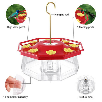 Νέος κρεμασμένος εξαγωνικός τροφοδότης κολιμπρί με γάντζο Μοναδικό σύστημα πλήρωσης Σταθμοί τροφοδοσίας Hummingbird Drinker Bird Feeder Garden