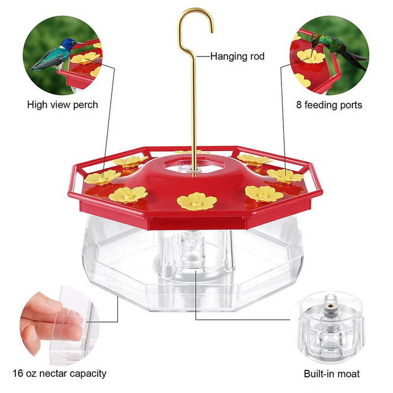 Nova viseća šesterokutna hranilica za kolibri s kukom Jedinstveni sustav punjenja Stanice za hranjenje Pojilica za kolibri Hranilica za ptice Vrt