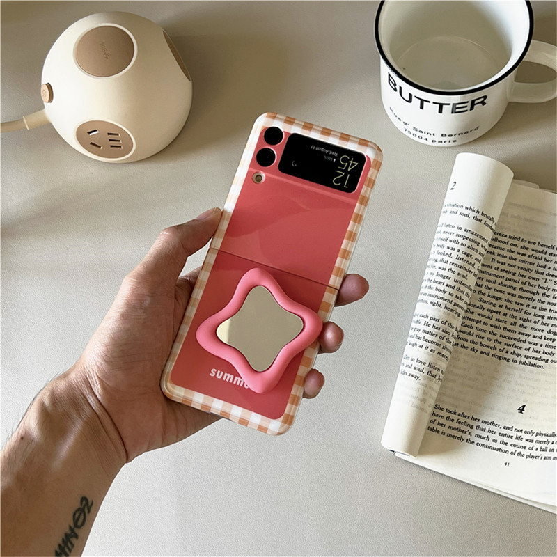 Husă drăguță coreeană cu oglindă neregulată de culoare caramelă, cu zăbrele solidă, pentru husa Samsung Galaxy Z flip4 Z Flip 3 4 Z Flip3 Zflip4