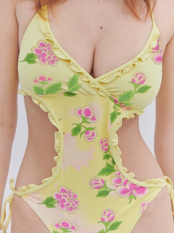 Miyouj Cut Out Μαγιό Floral print Γυναικεία 2023 Ρούχα παραλίας Push Up One Piece Suits Flounce Beachwear Bandage Swimsuits