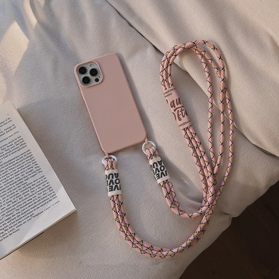 Μαλακή θήκη τηλεφώνου Crossbody Lanyard για iPhone 13 Mini 12 11 Pro Max 14 Pro XS XR X 8 7 Plus SE3 Korea Strap κάλυμμα σιλικόνης