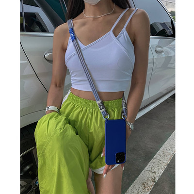 Μαλακή θήκη τηλεφώνου Crossbody Lanyard για iPhone 13 Mini 12 11 Pro Max 14 Pro XS XR X 8 7 Plus SE3 Korea Strap κάλυμμα σιλικόνης