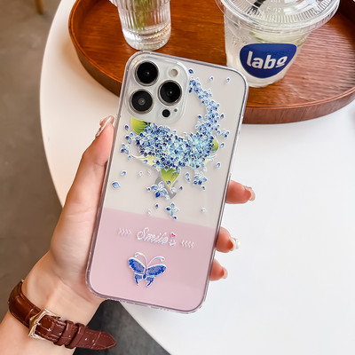 Θήκη 3D Floral για iPhone 14 13 12 11 Pro Max XS XR SE 8 Plus Κάλυμμα ανάγλυφο ανάγλυφο Butterfly Cute Clear Soft Phone Shell Fundas