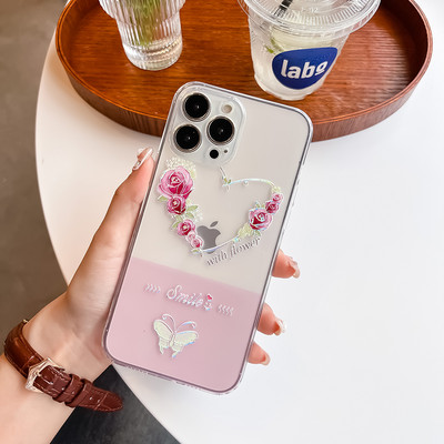 Θήκη 3D Floral για iPhone 14 13 12 11 Pro Max XS XR SE 8 Plus Κάλυμμα ανάγλυφο ανάγλυφο Butterfly Cute Clear Soft Phone Shell Fundas