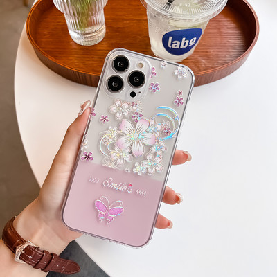 Θήκη 3D Floral για iPhone 14 13 12 11 Pro Max XS XR SE 8 Plus Κάλυμμα ανάγλυφο ανάγλυφο Butterfly Cute Clear Soft Phone Shell Fundas