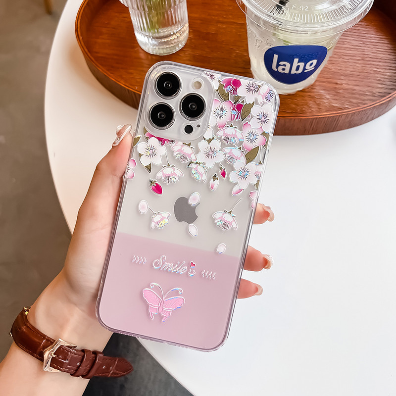 Θήκη 3D Floral για iPhone 14 13 12 11 Pro Max XS XR SE 8 Plus Κάλυμμα ανάγλυφο ανάγλυφο Butterfly Cute Clear Soft Phone Shell Fundas