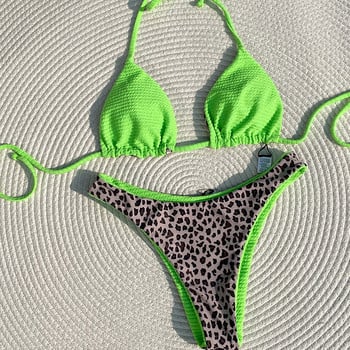 Miyouj-Bikinis de leopardo para mujer, traje de baño Sexy de tela acanalada, ropa de baño para mujer, conjunto de Bikini a ambos lados, ropa de playa con cordón