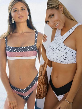 Miyouj Bikinis con Cuello de Escote Profundo, Traje de Baño con Estampado Floral, Bikini con Lazo, Conjunto de Bikini con Cordones. Mujer