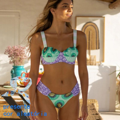 Miyouj Bikini Cuello de Escote Profundóval, Traje de Baño Estampado Floral, Bikini Lazoval, Conjunto de Bikini Cordones-szal. Mujer
