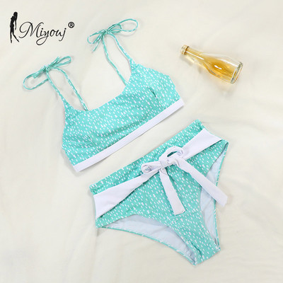 Miyouj Bikini Cuello de Escote Profundóval, Traje de Baño Estampado Floral, Bikini Lazoval, Conjunto de Bikini Cordones-szal. Mujer