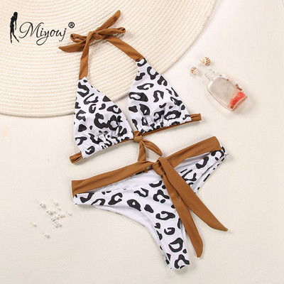 Miyouj Bikini Cuello de Escote Profundóval, Traje de Baño Estampado Floral, Bikini Lazoval, Conjunto de Bikini Cordones-szal. Mujer