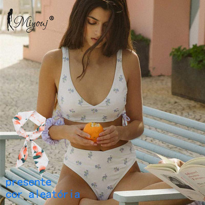 Miyouj Bikini Cuello de Escote Profundóval, Traje de Baño Estampado Floral, Bikini Lazoval, Conjunto de Bikini Cordones-szal. Mujer