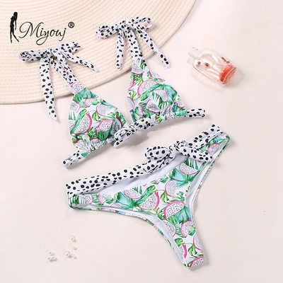Miyouj Bikini Cuello de Escote Profundóval, Traje de Baño Estampado Floral, Bikini Lazoval, Conjunto de Bikini Cordones-szal. Mujer