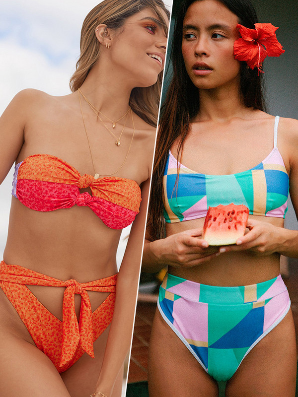 Miyouj Bikini Cuello de Escote Profundóval, Traje de Baño Estampado Floral, Bikini Lazoval, Conjunto de Bikini Cordones-szal. Mujer