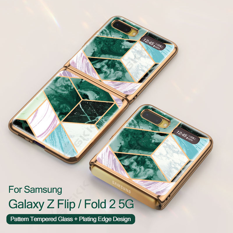 GKK grūdinto stiklo raštų dėklas, skirtas Samsung Galaxy Z Flip 3 4 prabangiam dengimui atsparus dangtelis, skirtas Samsung Z Fold 2 3 4 5G dėklui