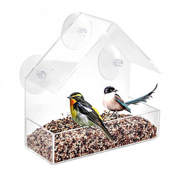 Ακρυλικό διαφανές βεντούζα τροφοδοσίας πουλιών Εργαλείο τροφοδοσίας τροφής Birdhouse кормушка для птиц