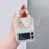 Κορεάτικη θήκη με κοχύλι για βραχιόλια πολυτελείας Pearl Camellia Beads για Samsung Galaxy Z Flip 3 5G Z Flip3 Zflip3 Z Flip4 Πίσω κάλυμμα