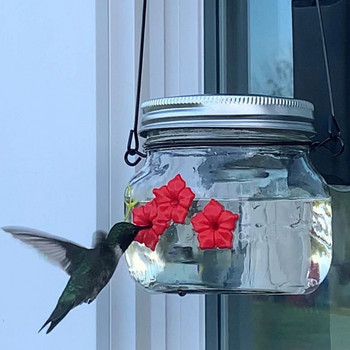 ΝΕΑ Πλαστικά τροφοδότης νερού πουλιών Mason βάζο κρεμαστό τροφοδότης κολιμπρί με τρεις θύρες κήπου εξωτερικού χώρου βεράντας κατάστρωμα για κατοικίδια προμήθειες πουλιών