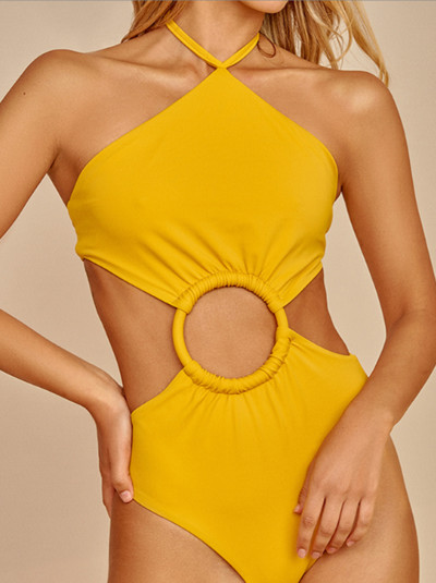 Divatos, egyszínű kötőfék, kivágott bikini, egyrészes, hát nélküli szexi, vékony fürdőruha, elegáns, pántos strandruha, fekvőruha, 2022