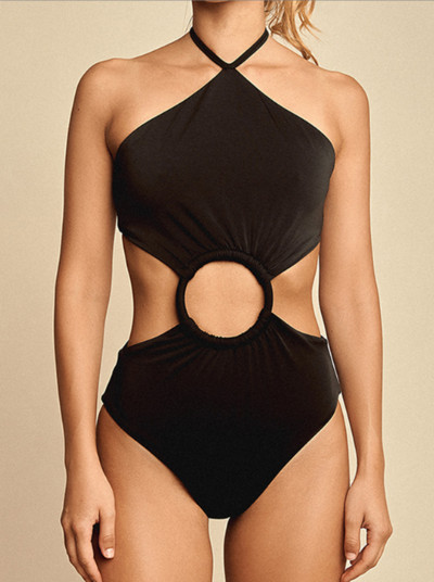 Divatos, egyszínű kötőfék, kivágott bikini, egyrészes, hát nélküli szexi, vékony fürdőruha, elegáns, pántos strandruha, fekvőruha, 2022