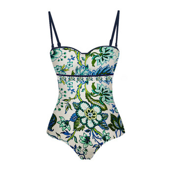 New Fashion Green Print Bikini Gathering Slim One Piece Holiday Beach φόρεμα εξώπλατο σέξι γυναικείο μαγιό 2022