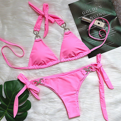 2020-as új fényes strasszos gyémánt bikini női fürdőruha Női fürdőruha Halter bikini szett brazil fürdőruha push up fürdőruha