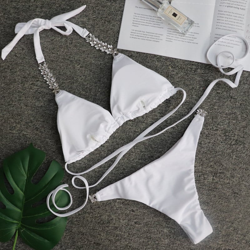 Szexi horgolt ékszer bikini szett kétrészes női fürdőruha Csipke fürdőruha Crystal Diamond bikini Női fürdőruha fürdőruha