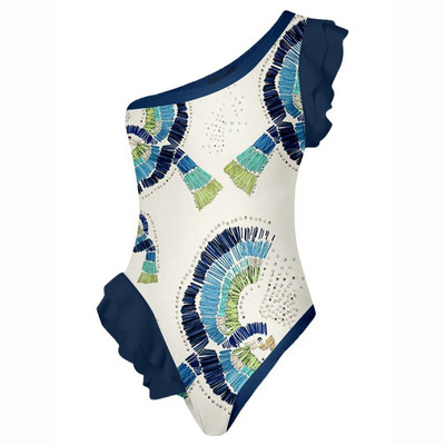 Modes bikini komplekts ar apdruku Viengabalains peldkostīms ar svārkiem un plecu volāniem Peldkostīmi Sieviešu peldkostīms vasaras pludmales apģērbs Slim