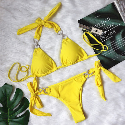 Halter Shiny Crystal Diamond bikini Női fürdőruha Női fürdőruha Kétrészes bikini szett Strasszkő Fürdő push up fürdőruha