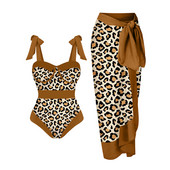 Divatos Leopard Colorblock mintás fürdőruha szett, egyrészes, mikro monokini szexi női fedővel Nyári strand, tömör push up