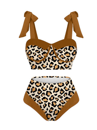 Divatos Leopard Colorblock mintás fürdőruha szett, egyrészes, mikro monokini szexi női fedővel Nyári strand, tömör push up