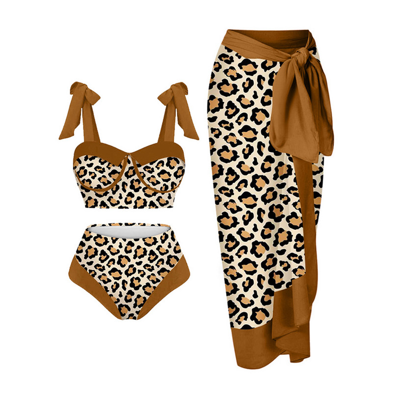 Divatos Leopard Colorblock mintás fürdőruha szett, egyrészes, mikro monokini szexi női fedővel Nyári strand, tömör push up