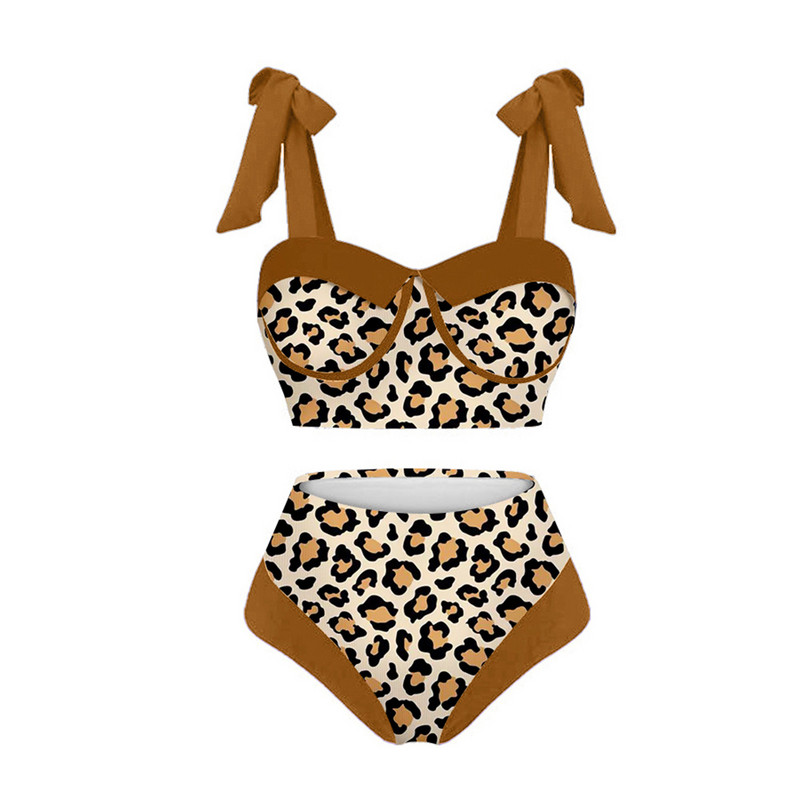 Divatos Leopard Colorblock mintás fürdőruha szett, egyrészes, mikro monokini szexi női fedővel Nyári strand, tömör push up